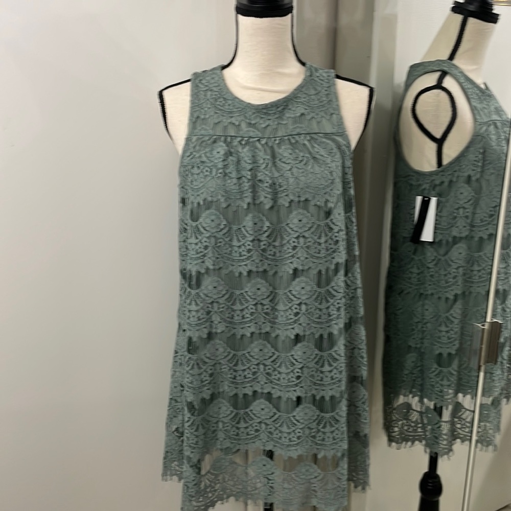 Lined sleeveless lace dress in sage